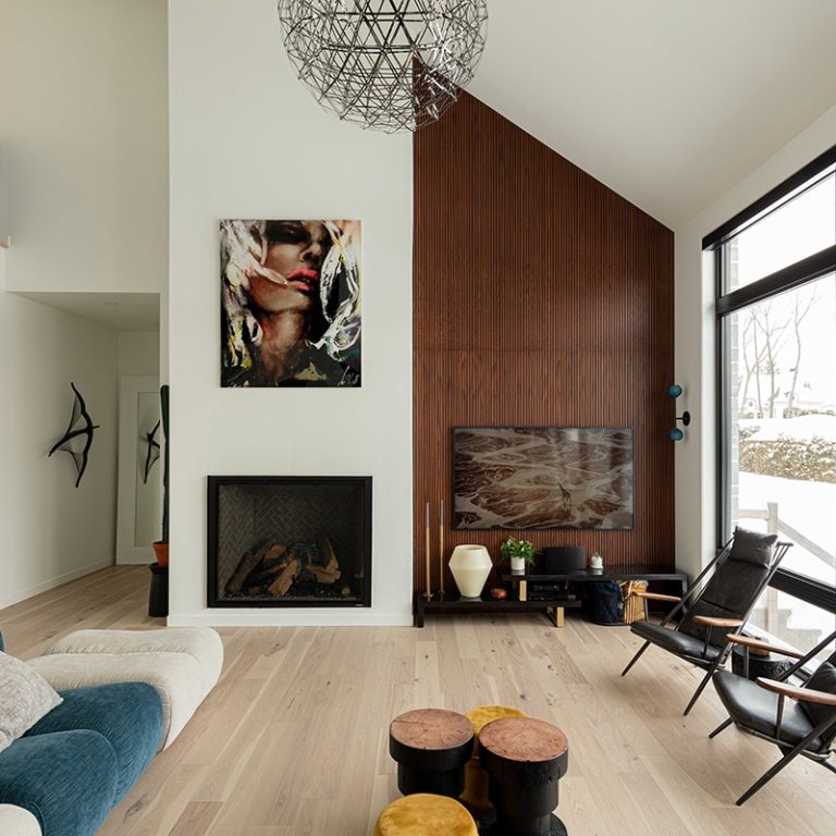 Installation of Decorative Wood Wall - Laval Fireplace Mantel.