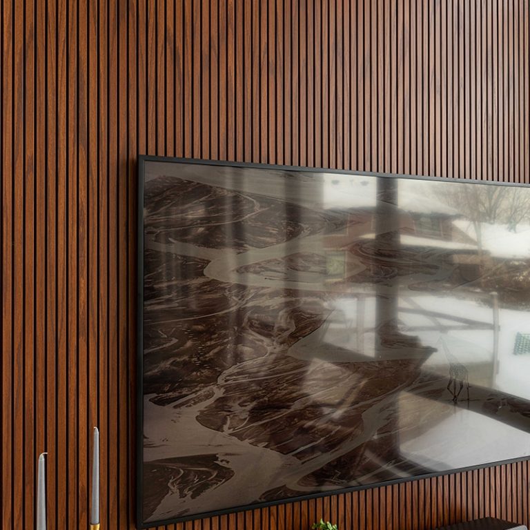 Installation of Decorative Wood Wall - Laval Fireplace Mantel.